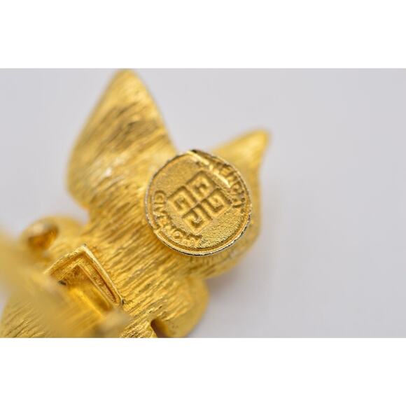 Givenchy Vintage Cabochon Flower Clip On Earrings Pink Brushed Gold Signed BinX - Picture 11 of 12